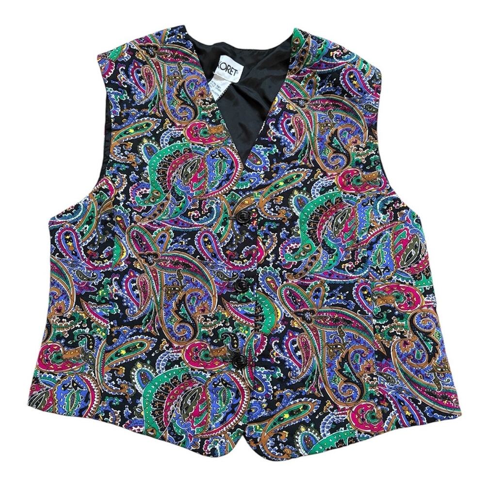 VTG Koret Paisley Print Quilted Vest SZ 10 Cottagecore Teachercore Grandmacore